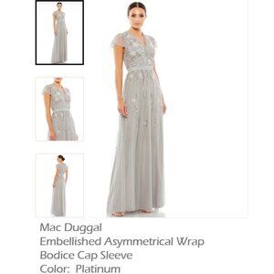 Mac Duggal Embellished Asymmetrical Wrap Bodice Cap Sleeve - Platinum - Size 16
